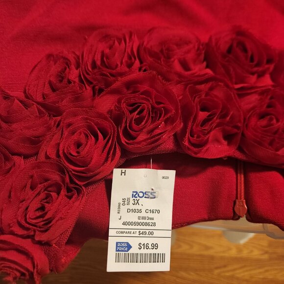 Forever Woman Red Sleeveless Dress with Floral Neckline Size 3X - Picture 5 of 5